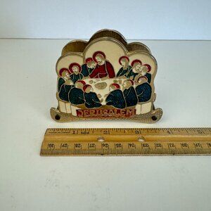 Vtg Jerusalem Souvenir Last Supper Religious Napkin Letter Holder Enamel Brass